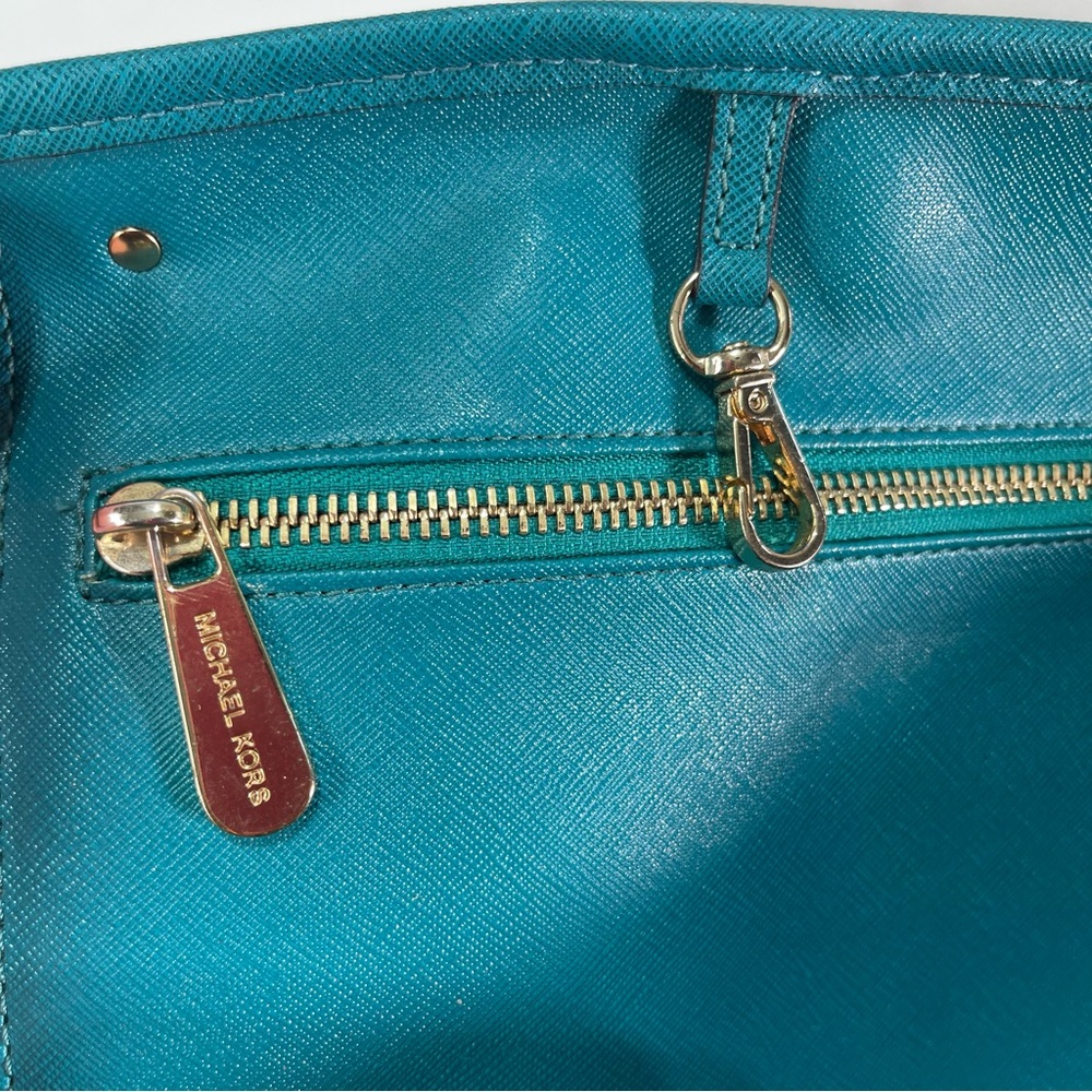 Michael Kors Turquoise Jet Set Travel  Saffiano Leather Large Tote Bag Preppy - Picture 4 of 9